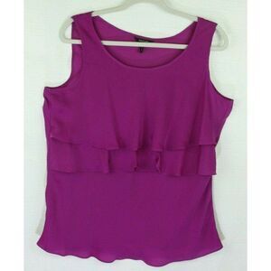 Daisy Fuentes L Tank Top Ruffle Sleeveless Womens